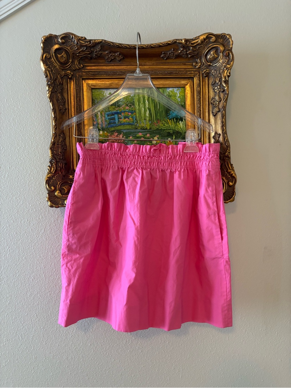 J.Crew Bright Pink Cotton Paperbag Elastic Waist Mini Skirt